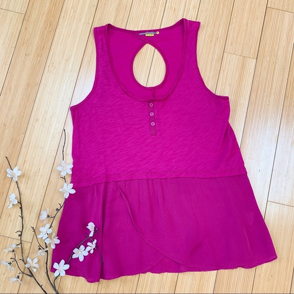 Anthropologie Fuschia Henley Style Tank Top, S. - Picture 2 of 6